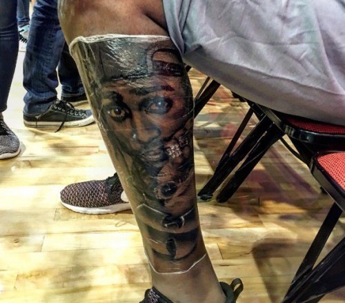 Cn6631sVIAA9L1g-500x439 California Love: Golden State Warriors Star Kevin Durant Reveals His New 2Pac & Wu-Tang Leg Tattoo (Photo)  