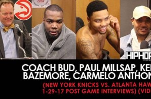 Coach Bud, Paul Millsap, Kent Bazemore, Carmelo Anthony (New York Knicks vs. Atlanta Hawks 1-29-17 Post Game Interviews) (Video)