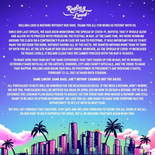 Rolling Loud Miami Rescheduled for February 2021 Home of