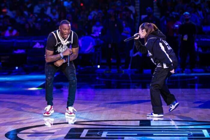 Image-from-iOS-1 Roc Nation Rapper Kalan.FrFr Joined by Destiny Rogers for LA Clippers Halftime Show 